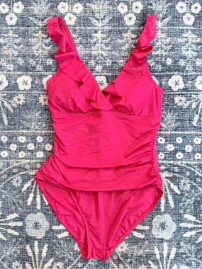 Lauren Ralph Lauren Pink One Piece Ruffle Swimsuit